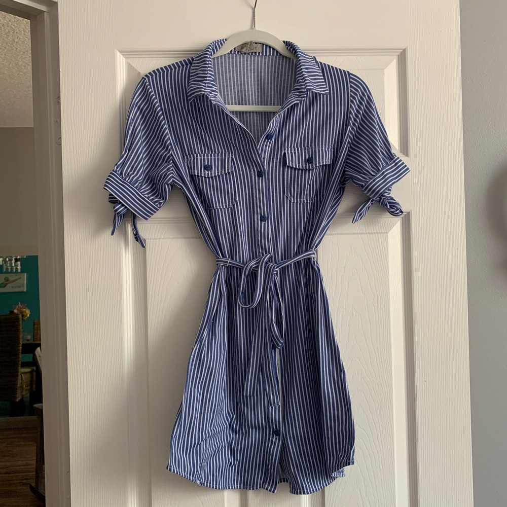 Passport Blue Striped Button Down Midi Dress